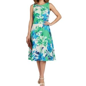 Donna Morgan Women summer Floral Print Fit&Flare Sleeveless casual Dress size 10